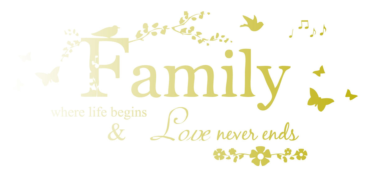 Picniva Family Lettering Vinyl Wall Decal, Gold Chrome Mirror, 22 x 10 in