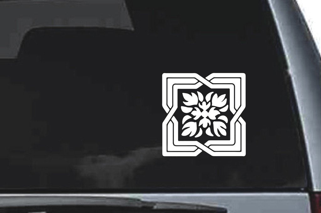 Picniva Floral Framed Tile Sty39 Vinyl Car Window Decal, Approx 5 in