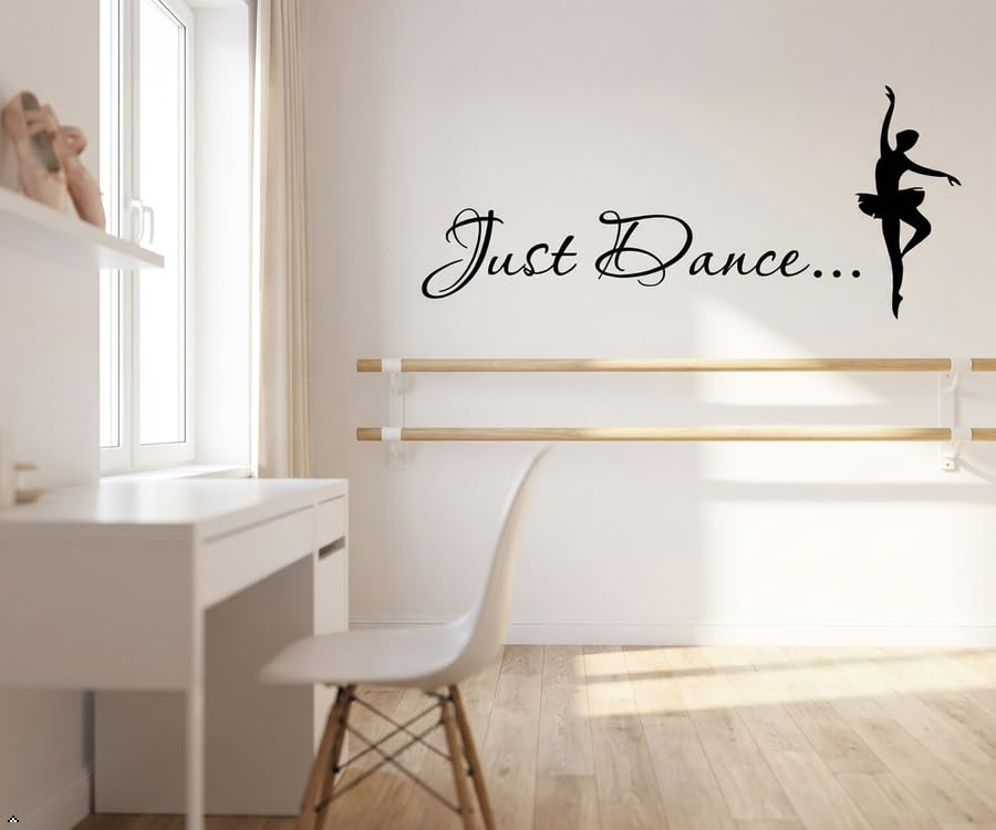 Picniva Just Dance Quote Wall Decal with Ballerina, Yellow 15 x 35 in