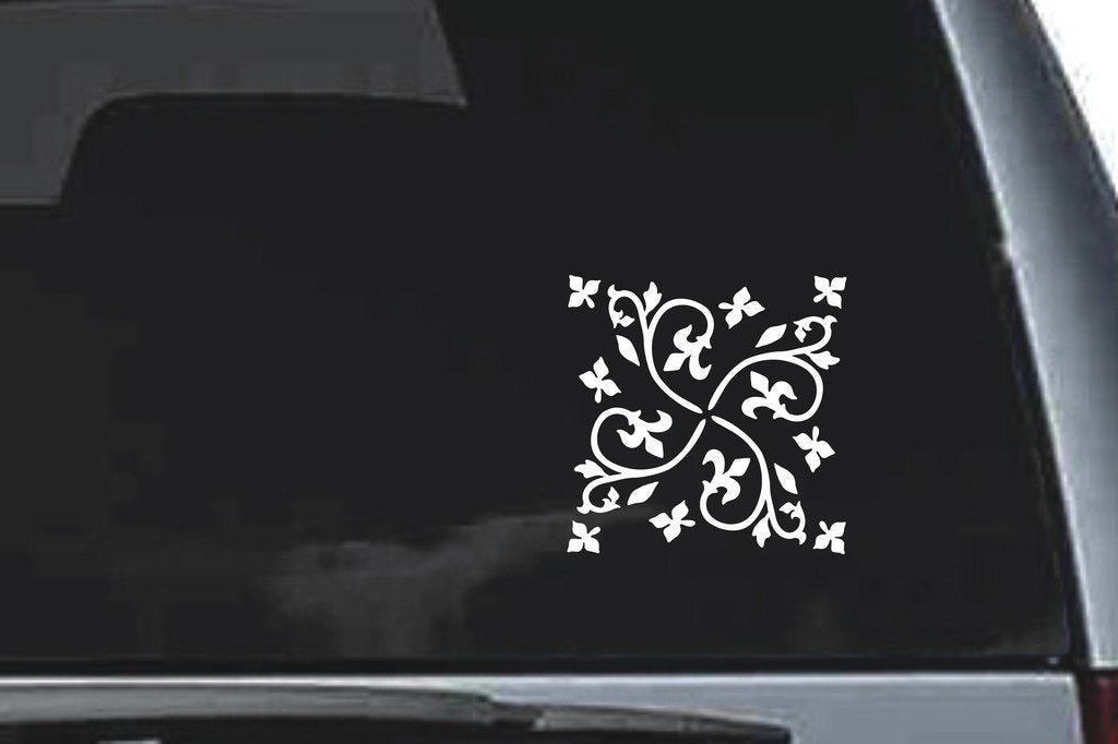 Picniva Floral Scroll Square Sty13 Vinyl Car Window Decal, Approx 5 in