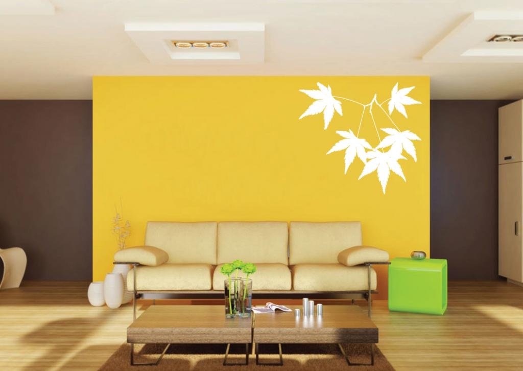 Picniva White Maple Leaf Removable Vinyl Wall Decal Botanical Nature Decor - Color: white