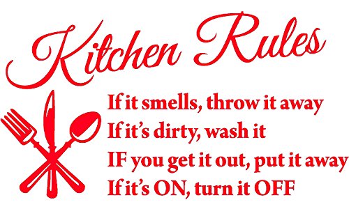 Picniva Red 22x13 Kitchen Rules Vinyl Wall Decal Dining Quote Decor