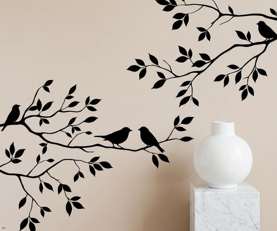 Picniva Birds and Blossoms Removable Wall Decal, Black, 16 x 24 in