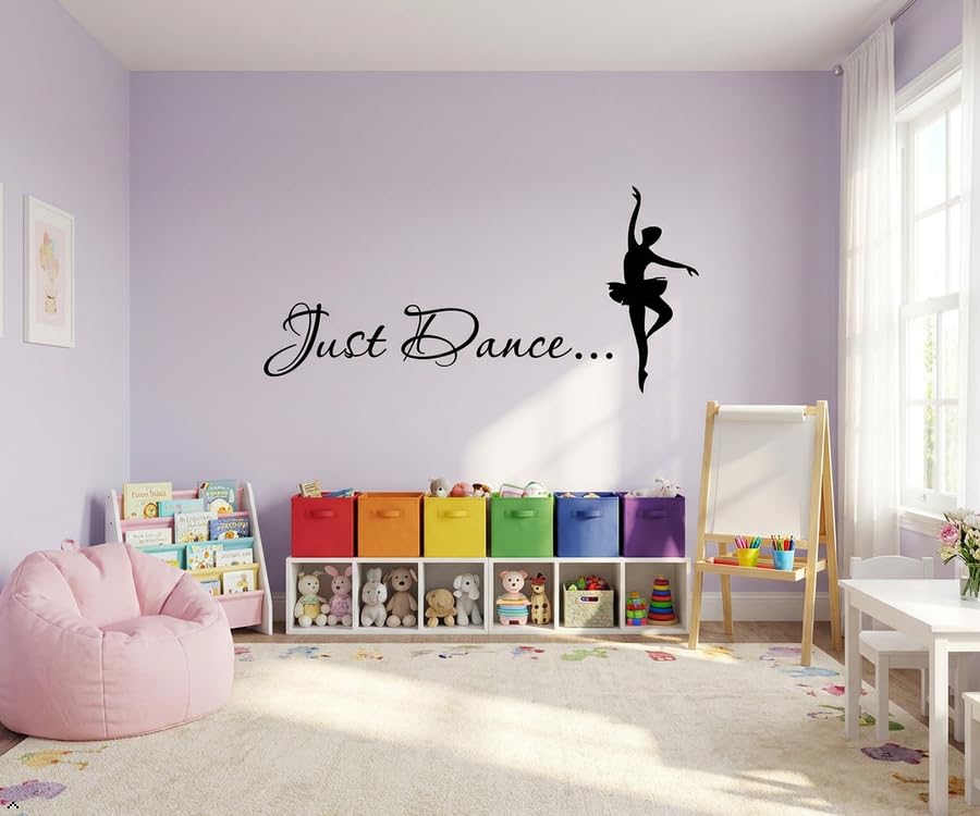 Picniva Just Dance Quote Wall Decal with Ballerina, Yellow 15 x 35 in