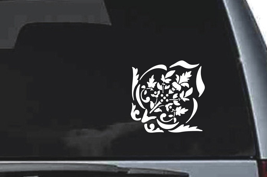 Picniva Round Floral Flourish Sty23 Vinyl Car Window Decal, Approx 5 in