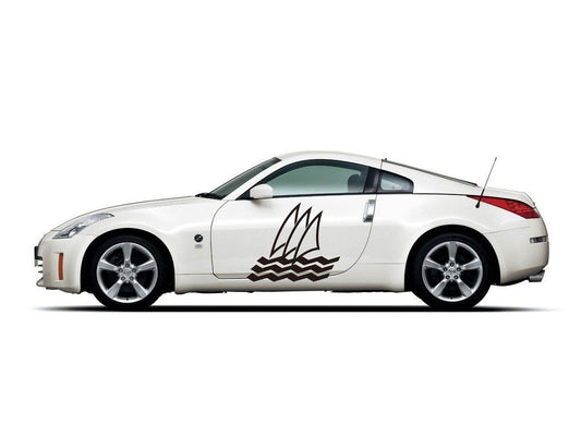 Picniva Sailboat Waves Vinyl Car Body Side Decals, Two Pack