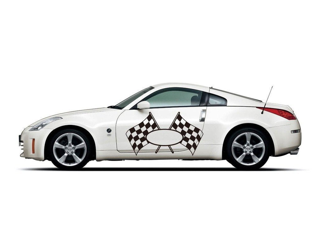 Picniva Custom Name Racing Flags Vinyl Car Body Side Decals, Two Pack