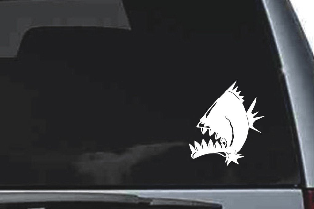 Picniva Cartoon Piranha Sty2 Vinyl Car Window Decal, Approx 5 in