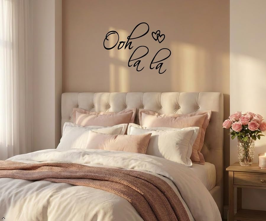 OOH LA LA Paris France Hearts Love Quote Vinyl Wall Decal Decor Art Sticker - Size: 22"x 14"