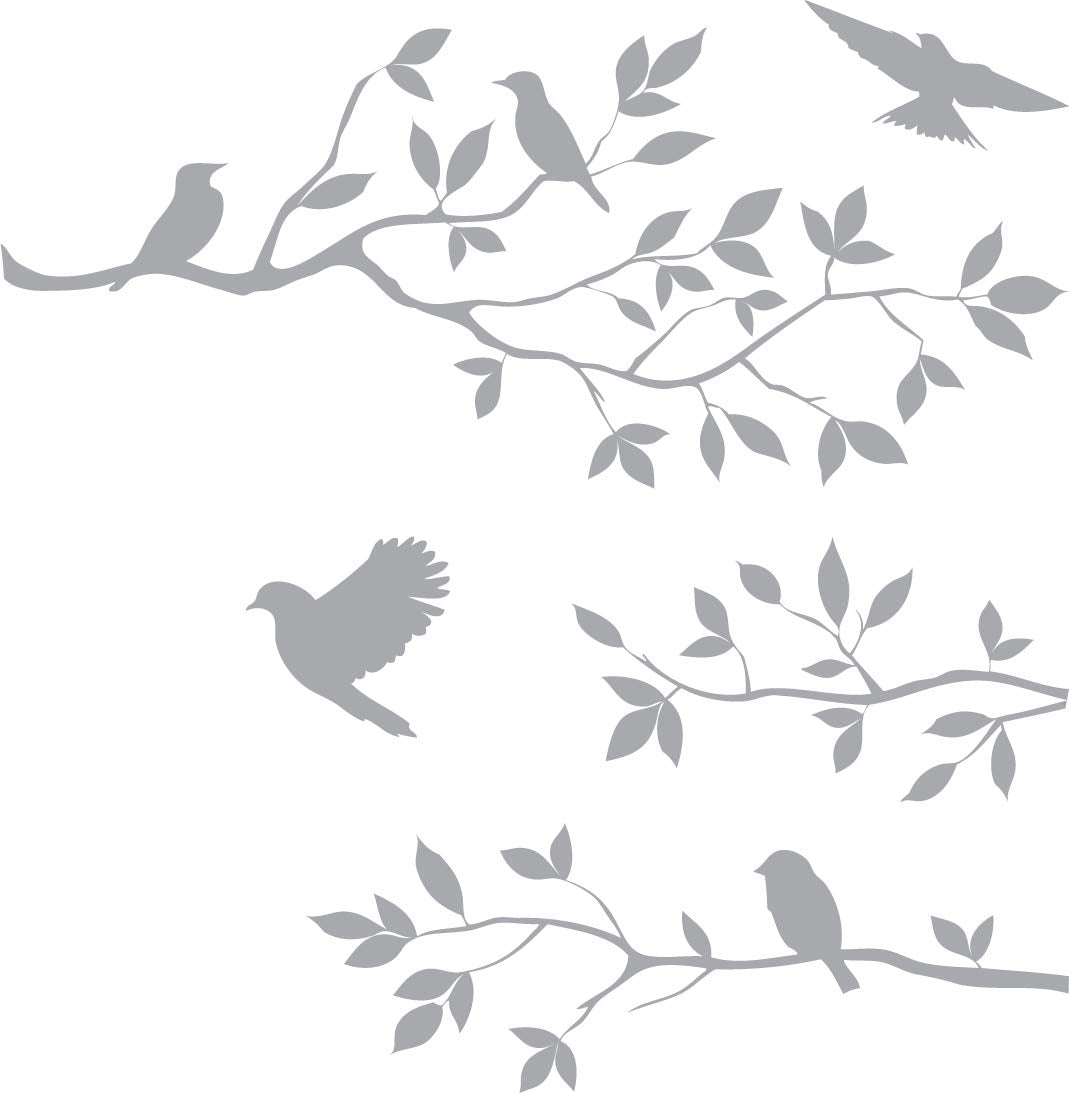 Picniva Birds and Blossoms Removable Wall Decal, Silver, 16 x 24 in