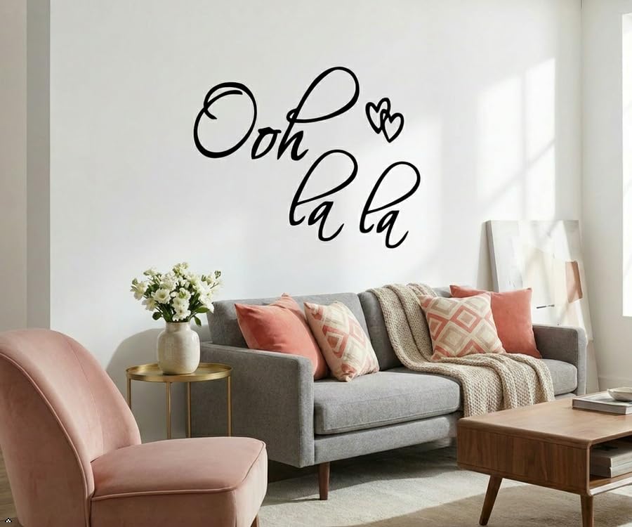 Picniva Ooh Lala Hearts French Quote Wall Decal, Overlapping Outline Motif
