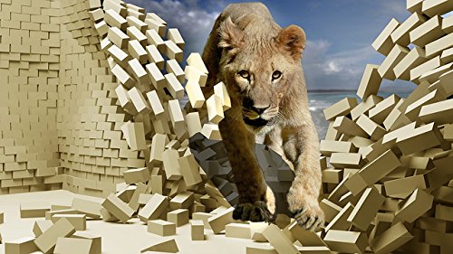 Picniva Lion Cub Brick Breakthrough 3D Wall Mural Decal, 22 x 12.5 in