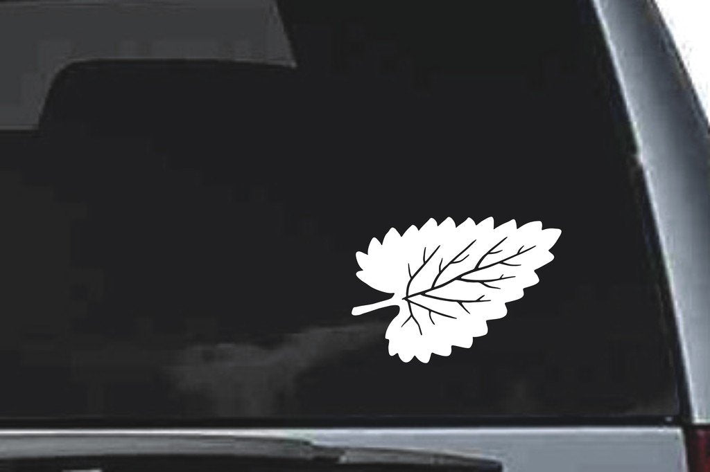 Picniva Serrated Veined Leaf Design65 Vinyl Car Window Decal, Approx 5 in