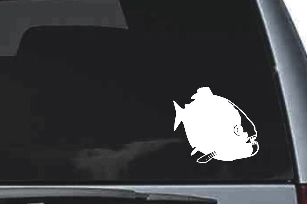 Picniva Piranha Sty1 Vinyl Car Window Decal, Approx 5 in