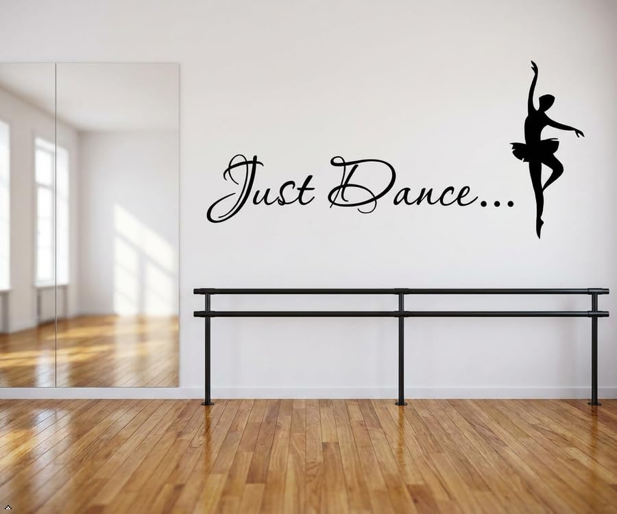 Picniva Just Dance Quote Wall Decal with Ballerina, Yellow 15 x 35 in
