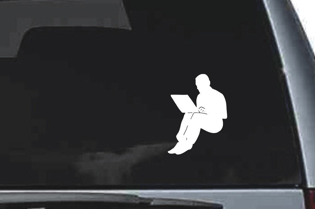 Picniva Laptop Worker Sty3 Vinyl Car Window Decal, Approx 5 in