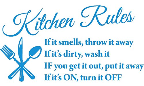 Picniva Blue 22x13 Kitchen Rules Vinyl Wall Decal Dining Quote Decor