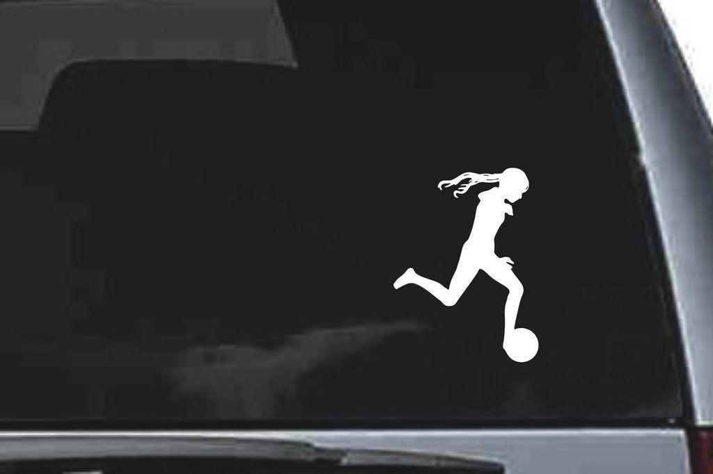 Picniva Soccer Girl Design3a Vinyl Car Window Decal, Approx 5 in