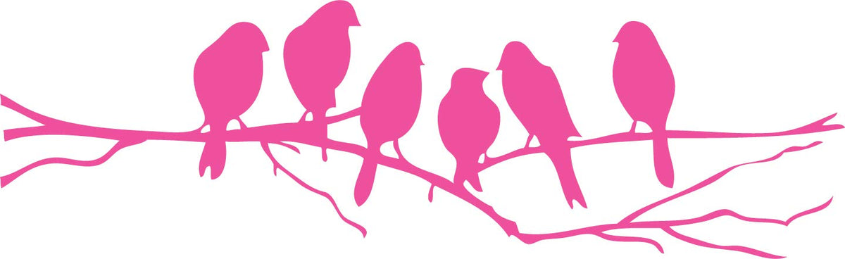 Picniva Six Birds on Tree Branch Vinyl Wall Decal, Pink, 22 x 7 in