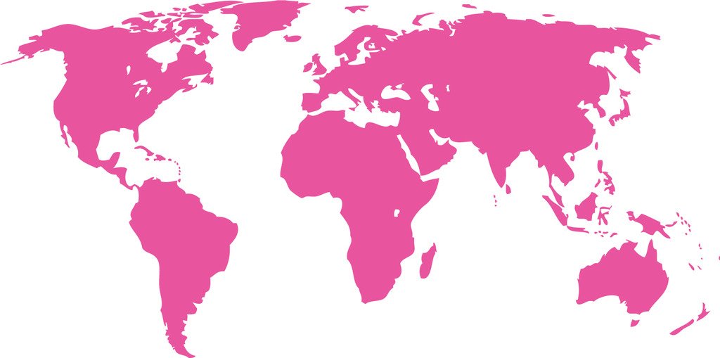 Picniva World Map Vinyl Wall Decal, Pink, 10 x 22 in, Travel Art
