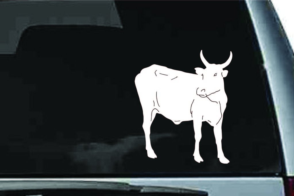 Picniva Standing Horned Bovine Sty3 Vinyl Car Window Decal, Approx 5 in