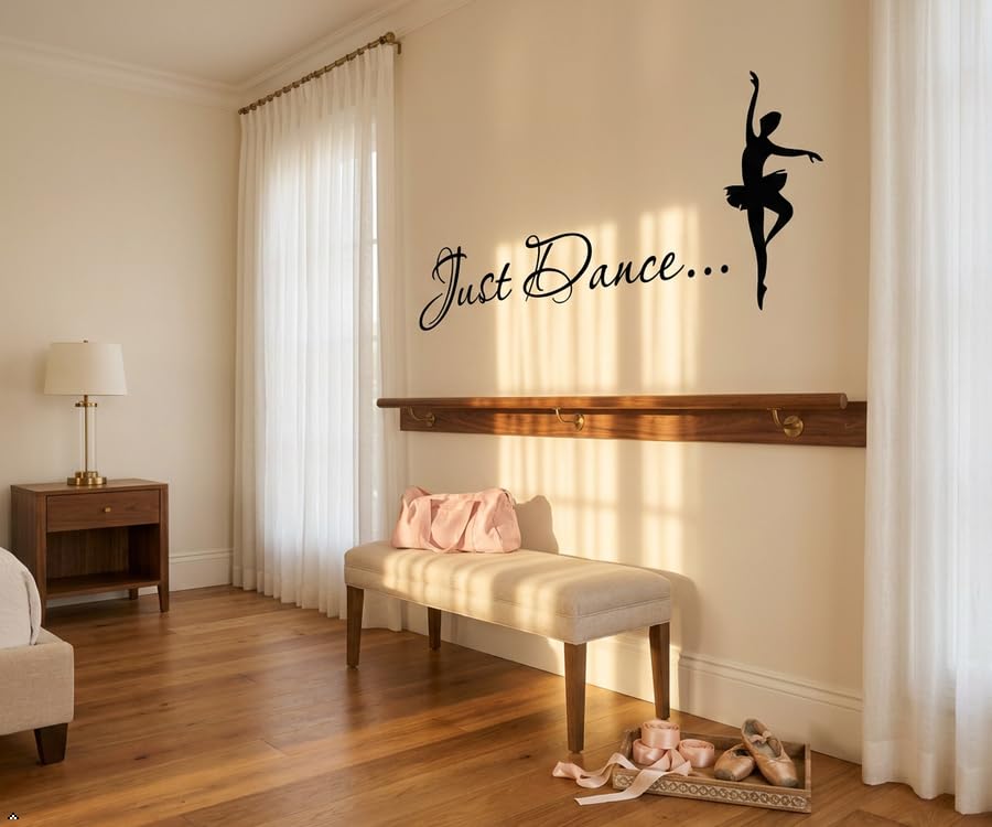 Picniva Just Dance Quote Wall Decal with Ballerina, Yellow 15 x 35 in