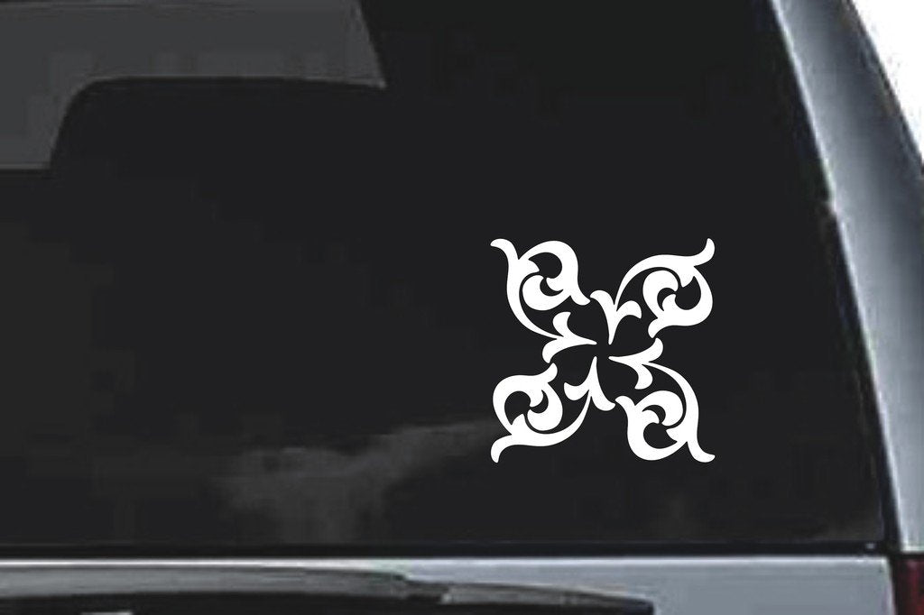 Picniva Curled Floral Square Sty98 Vinyl Car Window Decal, Approx 5 in