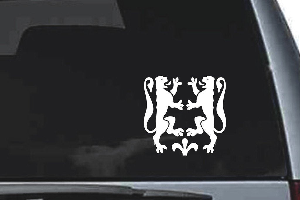 Picniva Facing Lion Emblem Sty52 Vinyl Car Window Decal, Approx 5 in