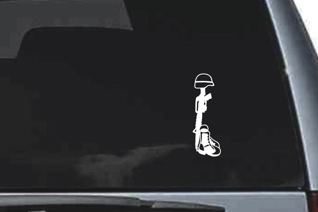 Picniva Fallen Soldier Memorial Sty1 Vinyl Car Window Decal, Approx 5 in