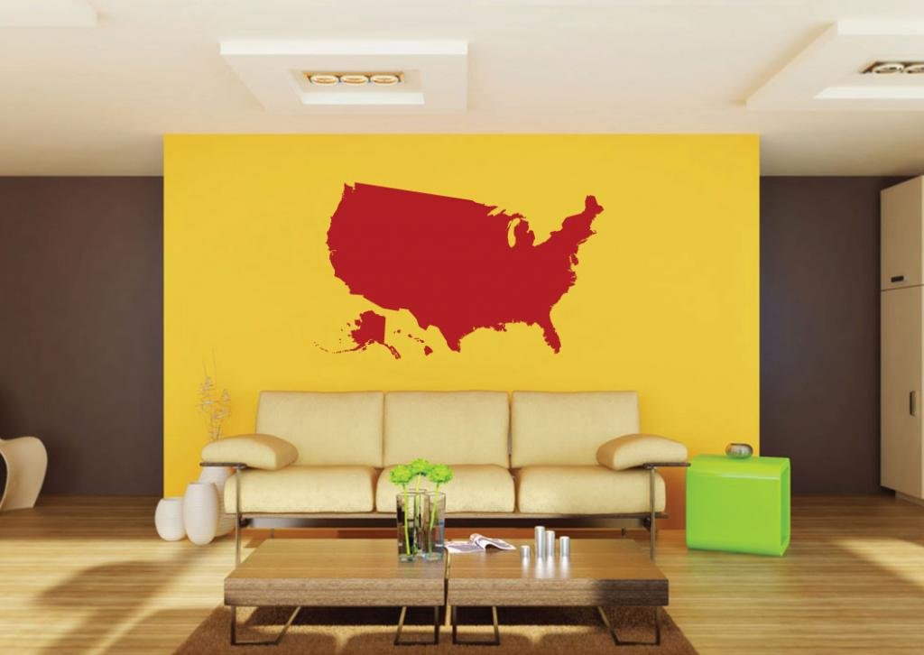 Picniva Red US State Map Removable Vinyl Wall Decal Geography Classroom Art - Color: Red