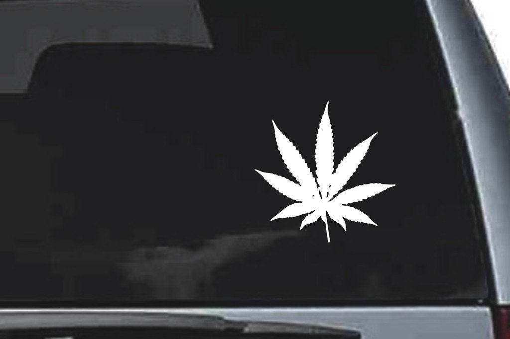 Picniva Hemp Leaf Sty2 Vinyl Car Window Decal, Approx 5 in