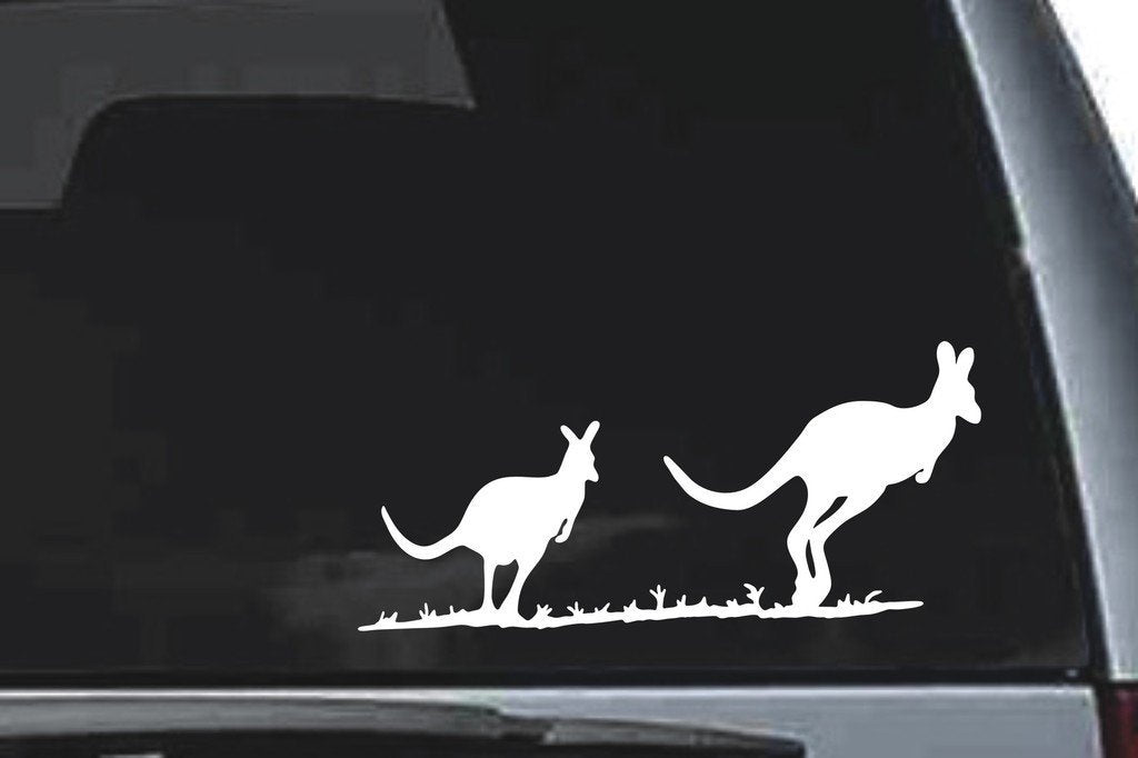 Picniva Kangaroo Pair Sty1 Black Vinyl Car Window Decal, Approx 5 in