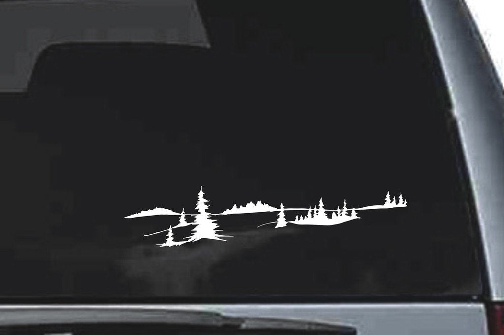 Picniva Pine Hills Landscape Sty1 Vinyl Car Window Decal, Approx 5 in