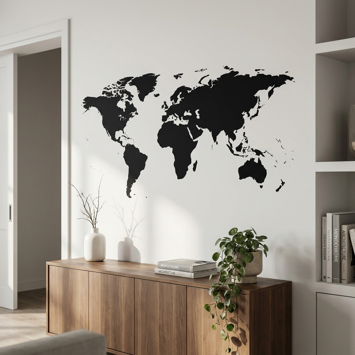 Picniva World Map Vinyl Wall Decal, Blue, 10 x 22 in, Travel Art