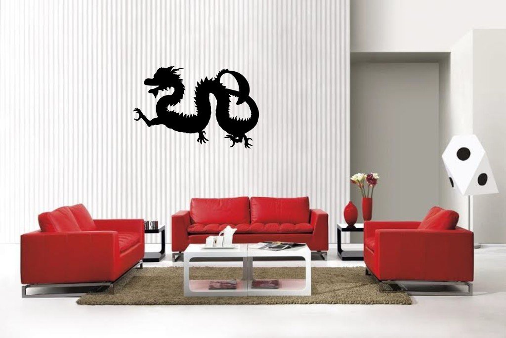Picniva East Dragon Style 12 Vinyl Wall Decal, Matte Black, 22 x 14.41 in