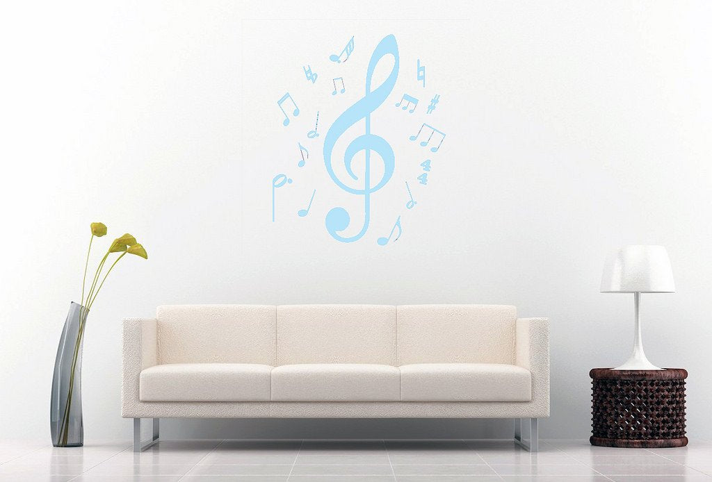 Picniva Treble Clef Music Notes Wall Decal, Sky Blue 10 in