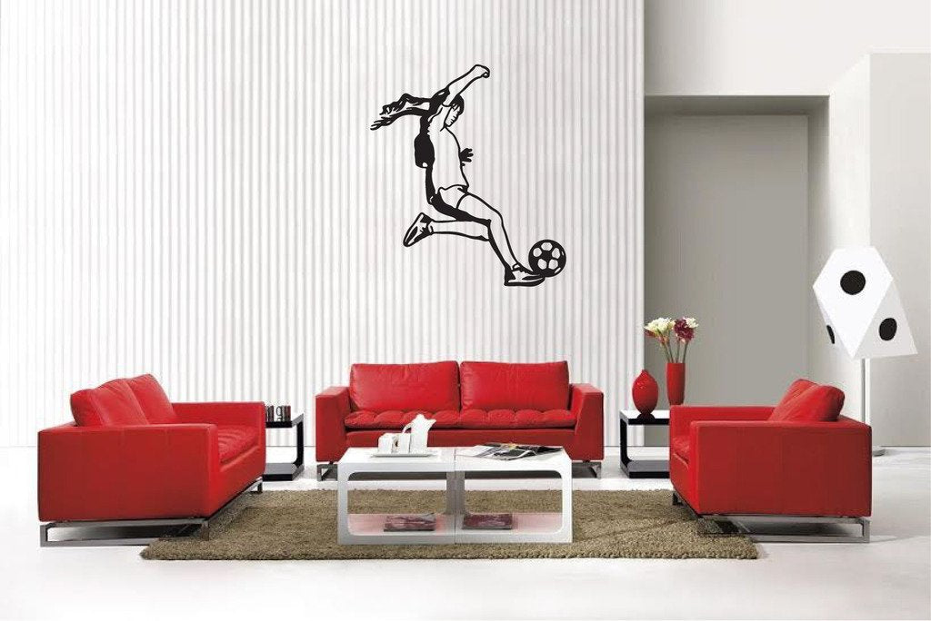 Picniva Matte Black Soccer Girl Style 44 Vinyl Wall Decal Sports Decor