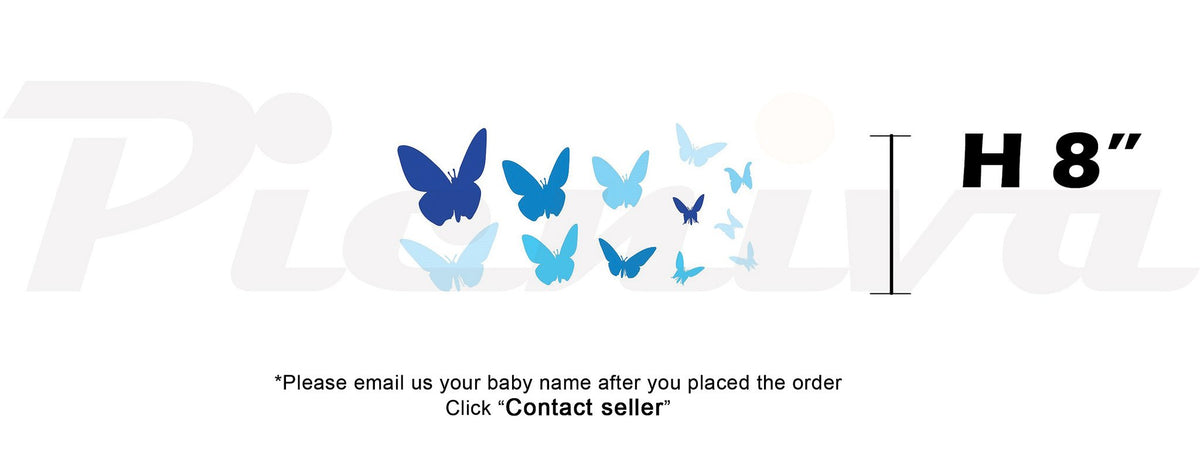 Picniva Custom Baby Name Wall Decal, Blue Butterfly, Font One