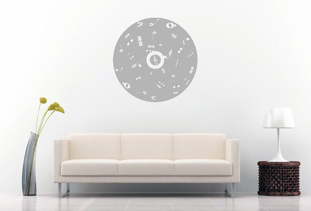 Picniva Filled CD Music Symbols Wall Decal, Grey 10 in