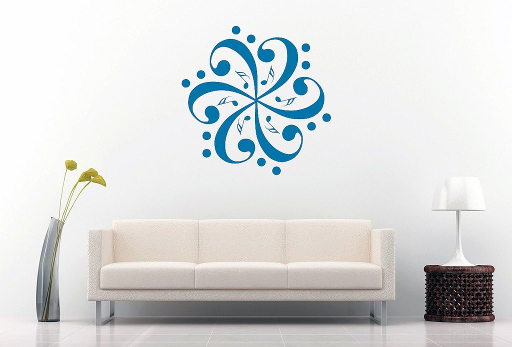 Picniva Six Bass Clefs Pinwheel Wall Decal, Blue 10 in