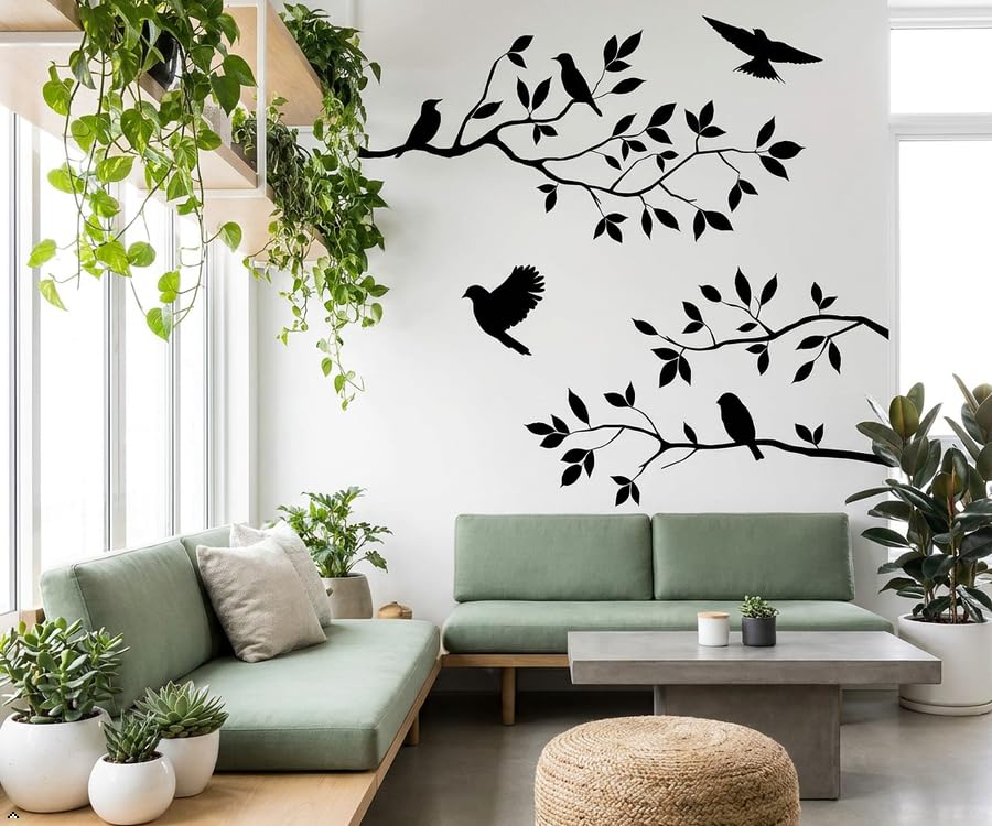 Picniva Birds and Blossoms Removable Wall Decal, Black, 16 x 24 in