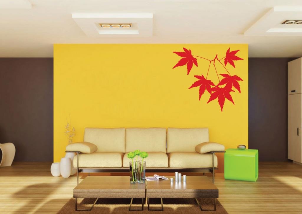 Picniva Red Maple Leaf Removable Vinyl Wall Decal Botanical Nature Decor - Color: red