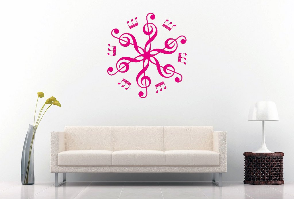 Picniva Six Treble Clefs Rosette Wall Decal, Hot Pink 10 in