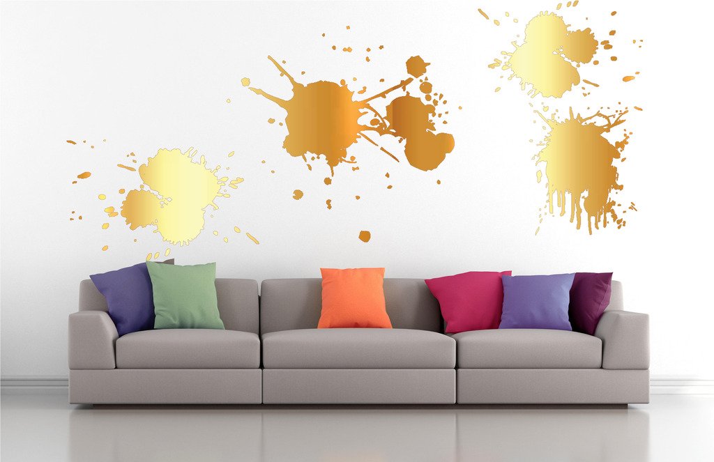 Picniva Paint Splashes Wall Decals, Gold (Chrome Mirror), 10 in Height