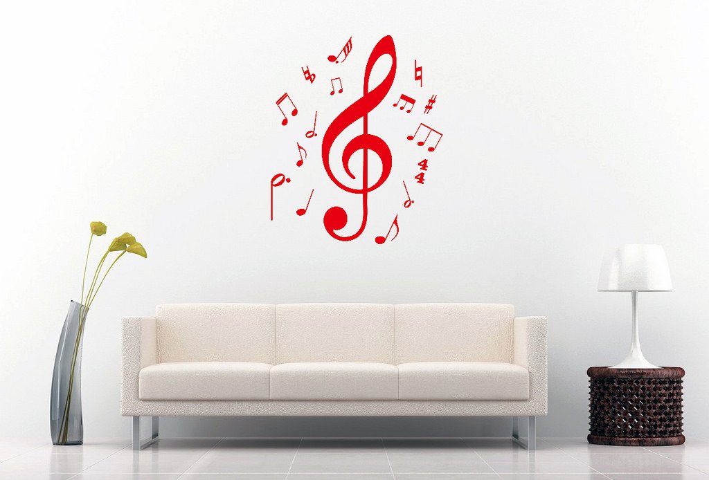 Picniva Treble Clef Music Notes Wall Decal, Red 10 in