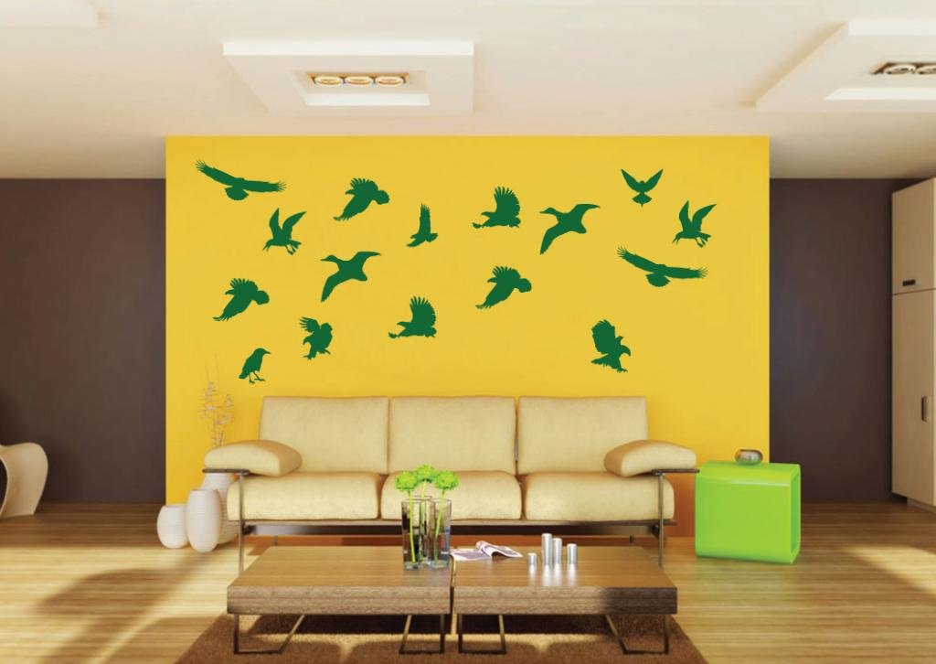 Picniva Green 16 Birds Removable Vinyl Wall Decal Avian Nursery Nature Art - Color: Green