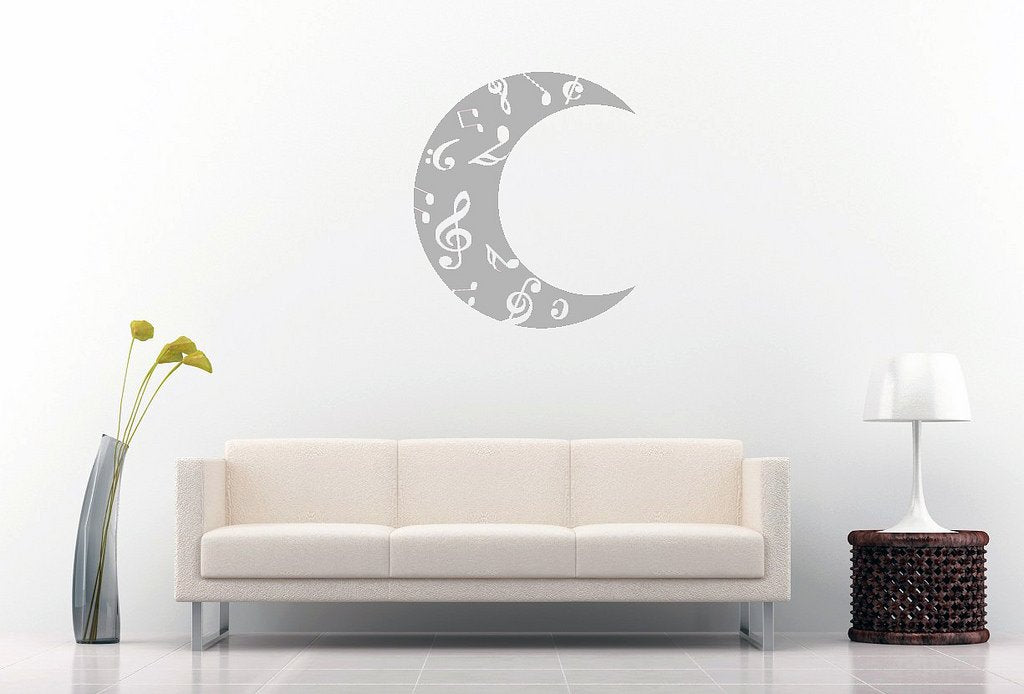 Picniva Crescent Moon Music Notes Wall Decal, Grey 10 in