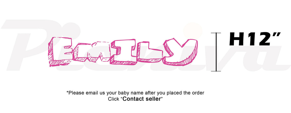 Picniva Custom Baby Name Wall Decal, Pink Ribbon, Font One