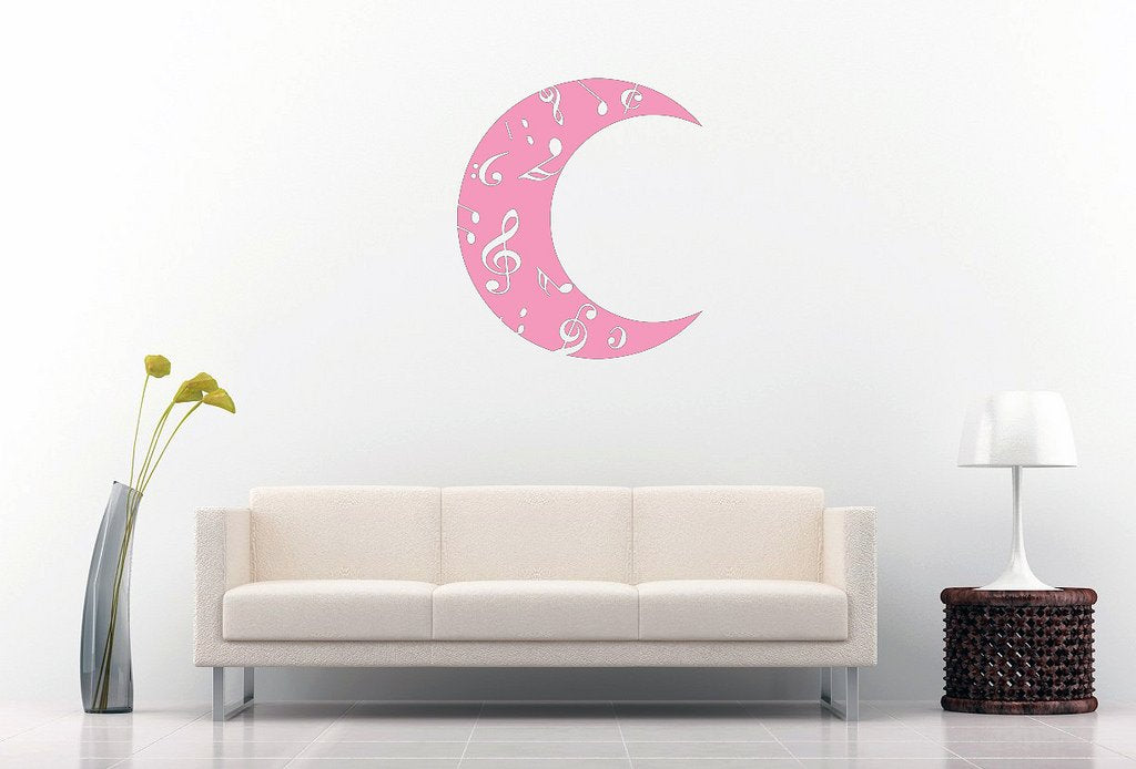 Picniva Crescent Moon Music Notes Wall Decal, Bubblegum Pink 10 in