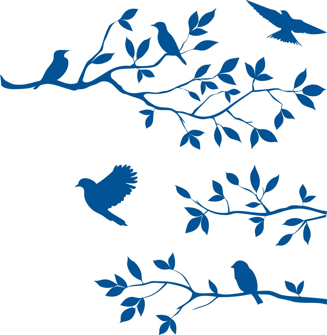 Picniva Birds and Blossoms Removable Wall Decal, Blue, 16 x 24 in